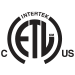 Black and white certification logo with INTERTEK at the top, a stylized ETL in the center, and the letters C on the left and US on the right, indicating compliance with Canadian and U.S. safety standards.