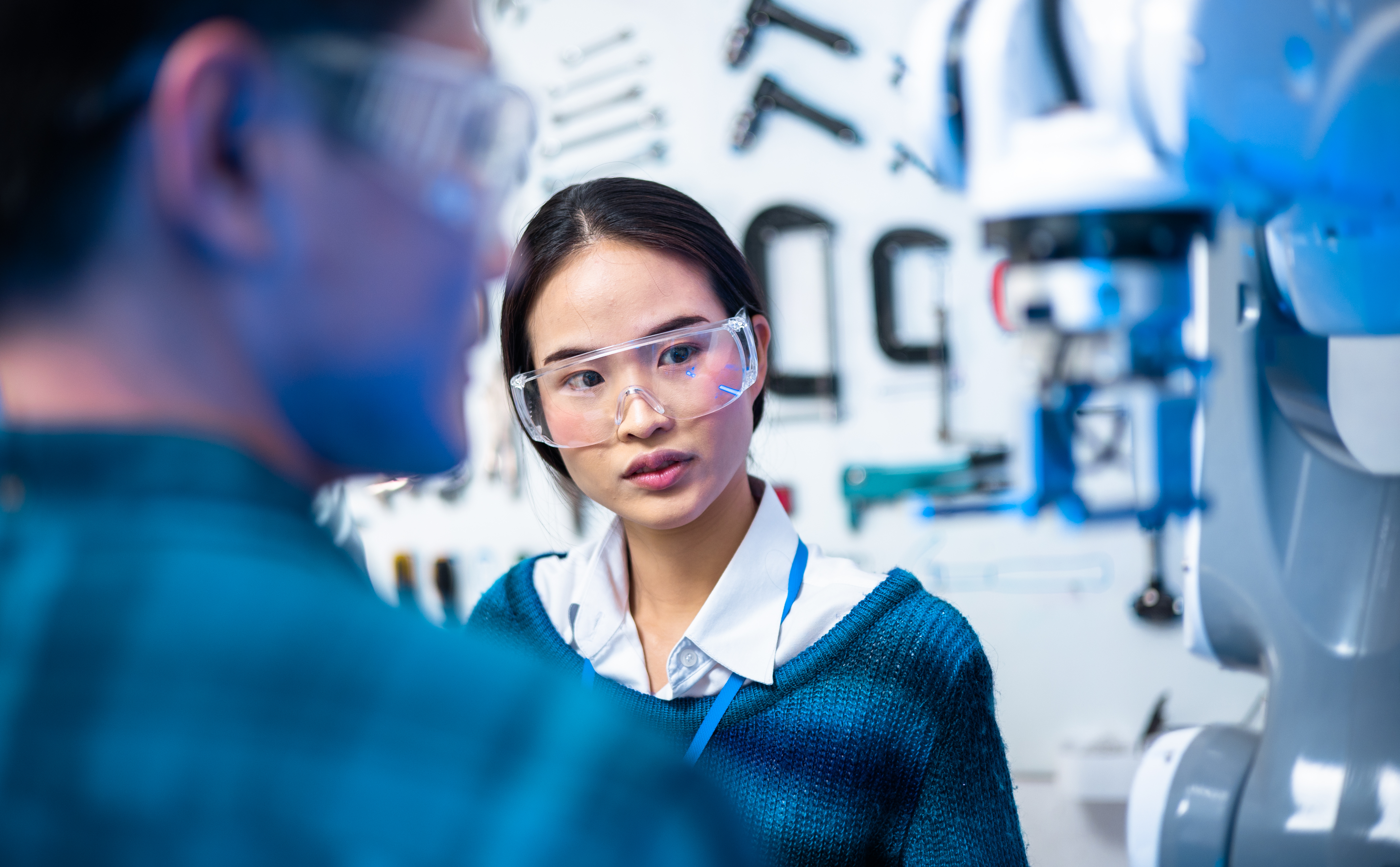 Woman with safety goggles