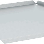A rectangular, shallow metal tray with raised, angled edges on all four sides. The tray has a smooth, reflective surface and appears to be made of stainless steel, positioned against a plain white background.