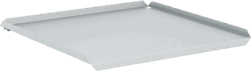 A rectangular, shallow metal tray with raised, angled edges on all four sides. The tray has a smooth, reflective surface and appears to be made of stainless steel, positioned against a plain white background.