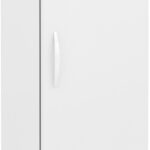 A tall, white laboratory refrigerator with a single door, digital temperature display reading 4.0°C, a vertical handle, and vents at the bottom. The unit is on four casters for mobility and has a green leaf symbol near the lower right corner.