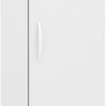 A tall, white laboratory refrigerator with a digital temperature display on top, a vertical handle, ventilation slots near the bottom, and wheels for mobility. The brand “ABS” is marked near the top left corner of the door.