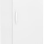 A tall, white, single-door laboratory refrigerator with a digital temperature display at the top, a vertical handle, vented lower panel, and four small caster wheels. The brand ABS is visible on the upper left front panel.