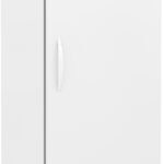 A tall, white, single-door laboratory freezer on wheels with a digital temperature display at the top, the brand ABS logo, a vertical handle, and vented panels at the bottom. The appliance has a simple, modern design.
