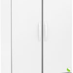 A tall, white, double-door commercial refrigerator with vertical handles, digital display panel on top, air vents at the bottom, and small wheels. The logo ABS American BioTech Supply is visible on the upper left corner.