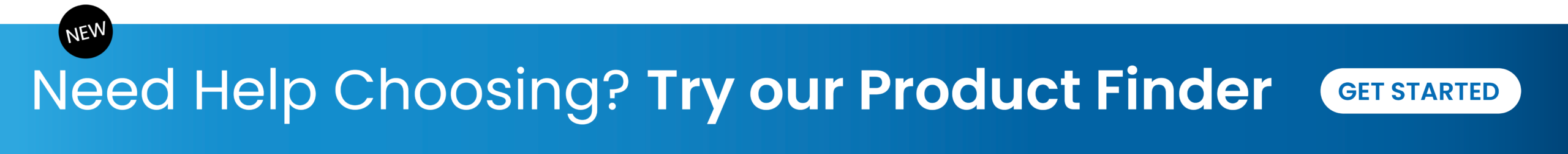 A blue banner with a black circle labeled NEW and large white text that says, Need Help Choosing Cold Storage Solutions? Try our Product Finder. To the right is a white button with blue text: GET STARTED.
