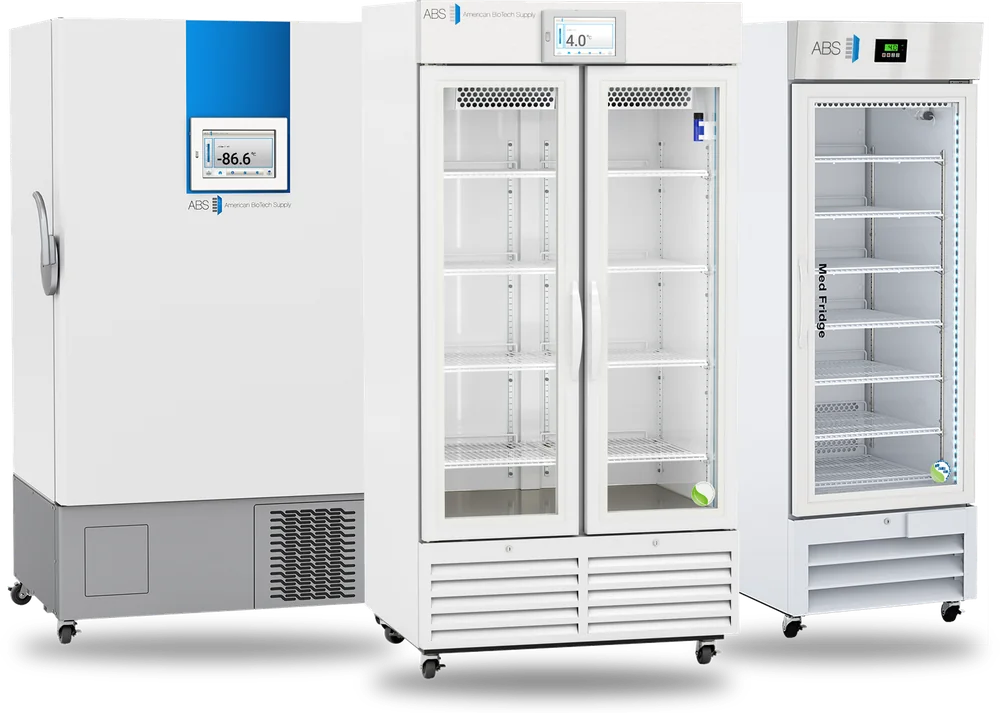 ABS ultra-low temperature freezer, 36 cu. ft. TempLog Premier glass door laboratory refrigerator and NSF/ANSI 456 certified pharmacy glass door refrigerator