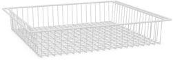 A white, rectangular wire basket with a grid bottom and vertical sides. The basket has an open top and is shown against a plain white background. The wire construction gives it a lightweight and airy appearance.