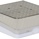A clear plastic box with a grid labeled A1 to H12 on the lid, containing 96 upright slots for holding pipette tips. The base is white, and the lid is slightly tinted, showing the organized interior. The box is used in laboratory settings.