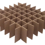 A grid-like cardboard separator with interlocking panels forming square compartments, used for dividing and protecting items in packaging. The cardboard is light brown and arranged in a rectangular pattern with uniform openings.