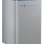 A stainless steel medical freezer on wheels with a blue top, a digital control panel, and the logo ABS American BioTech Supply on the front. The freezer has a rectangular shape and is shown against a white background.