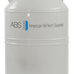 A large, white cylindrical container with two side handles and a black screw-on lid. The label reads “ABS American BioTech Supply” with a blue and gray logo. The container is plain and sits against a white background.