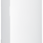 A tall, white laboratory freezer with a solid door. The door has a logo reading American BioTech Supply at the top and caution and eco-friendly stickers at the bottom. The freezer has a sleek, plain design with no visible handle or external controls.