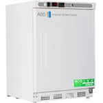Exterior view of American BioTech Supply's undercounter biomedical refrigerator model HC-UCbi-0420, showcasing its compact design and stainless steel finish.