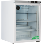 ABT-HC-UCFS-0504G undercounter glass door freezer by American Biotech Supply, compact and energy-efficient for secure medical and laboratory storage.