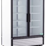 Front-facing view of the American Biotech Supply ABT-HCPTP-49 plasma freezer, featuring a tall white cabinet design with a solid door, top-mounted digital temperature display, and heavy-duty construction for high-volume plasma storage in clinical and laboratory environments.