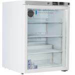 ABT-HC-UCFS-0504G undercounter glass door freezer by American Biotech Supply, compact and energy-efficient for secure medical and laboratory storage.