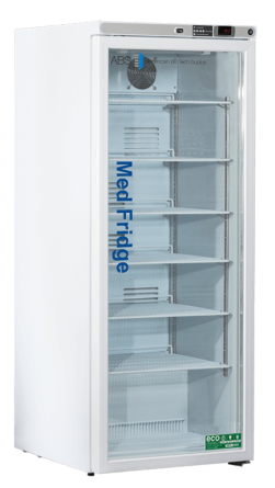 PH-ABT-HC-10PG compact glass door pharmacy refrigerator with forced air circulation by American Biotech Supply, designed for safe and visible storage of temperature-sensitive medications.
