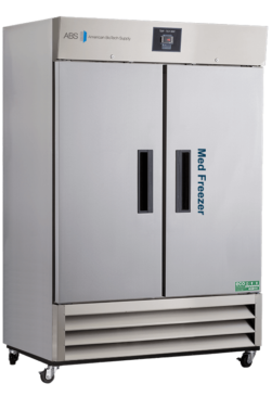 American BioTech Supply HC-SSP-49FA medical refrigerator, external view featuring a full-height solid door design with stainless steel finish, built for high-volume pharmaceutical and clinical storage